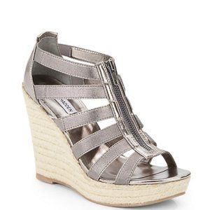 STEVE MADDEN Gray Edda Caged Textile Sandals